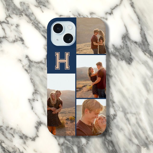 Monogram Photo Bold Navy Blue  Iphone Case (Creator Uploaded)