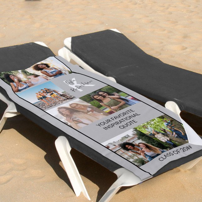 Monogram Photo Collage and Custom Quote Graduation Beach Towel (Creator Uploaded)