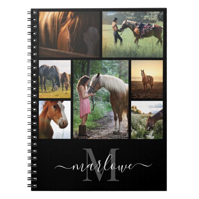 Monogram Photo Collage Black White Name Notebook (Front)