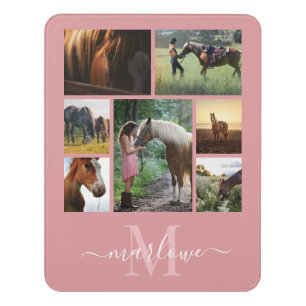 Monogram Photo Collage Blush Pink Custom Name Door Sign