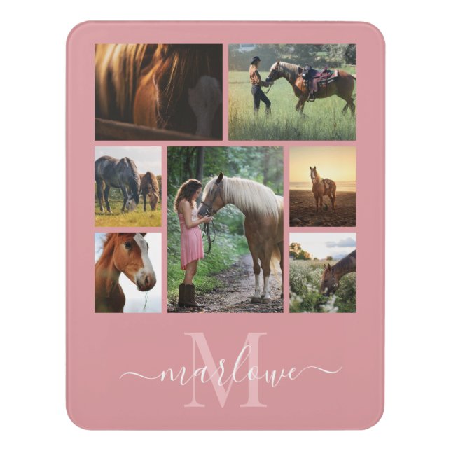 Monogram Photo Collage Blush Pink Custom Name Door Sign (Contemporary Vert)