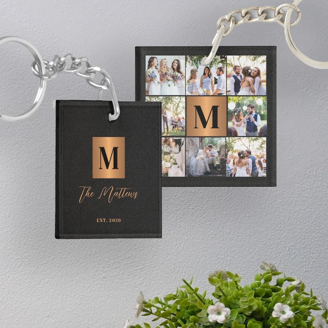 Monogram photo collage family keychain (Creator Uploaded)