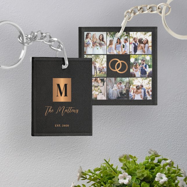 Monogram photo collage family keychain (Creator Uploaded)