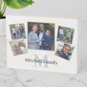 Monogram Photo Collage Family Wooden Box Sign