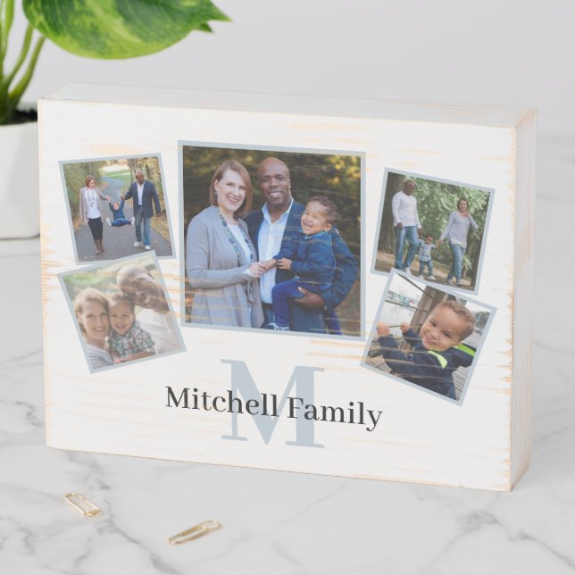 Monogram Photo Collage Family Wooden Box Sign (In Situ Horizontal)