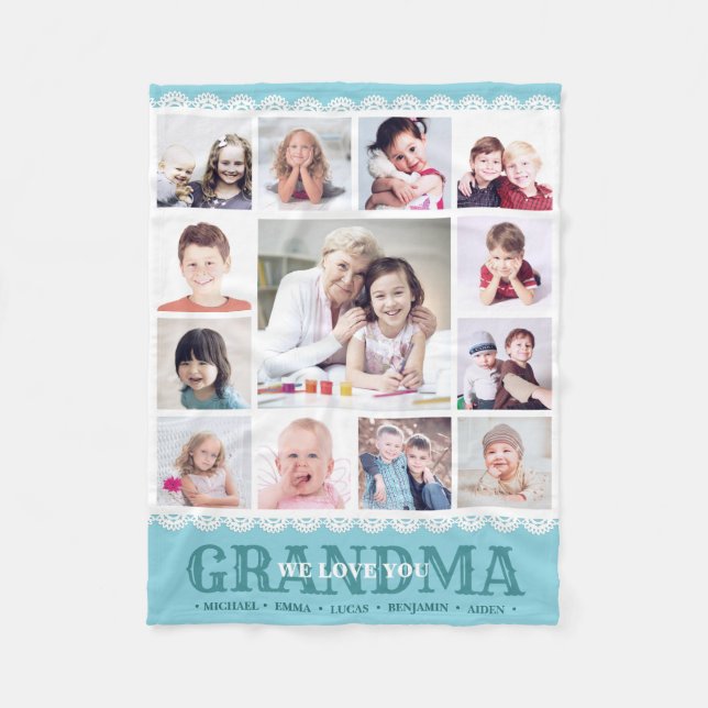 Monogram Photo Collage Happy Birthday Grandma Fleece Blanket (Front)