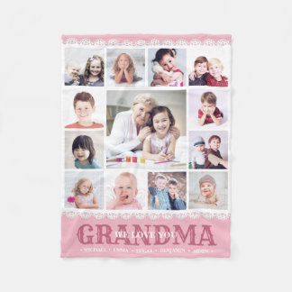 Monogram Photo Collage Happy Birthday Grandma Fleece Blanket