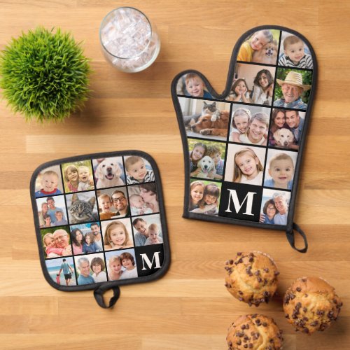 Monogram Photo Collage Mitt 13 Potholder 15 Oven Mitt  Pot Holder Set