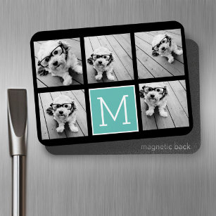 Monogram Photo Collage - Up to 5 photos Black Magnet