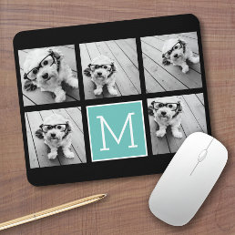 Monogram Photo Collage - Up to 5 photos Black Mouse Pad