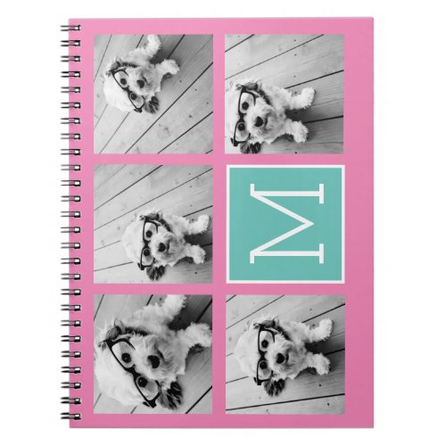 Monogram Photo Collage _ Up to 5 photos Pink Notebook