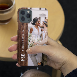 Monogram Photo Couple Wood Personalized Name Case-Mate iPhone 14 Case