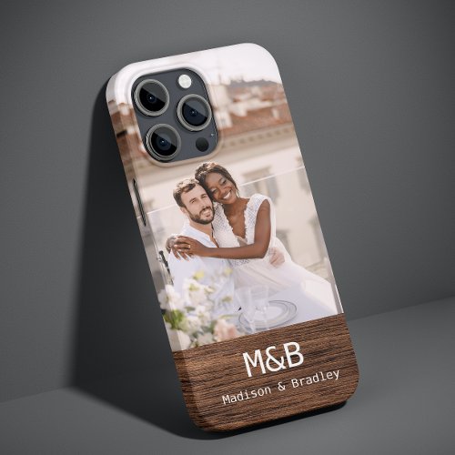 Monogram Photo Couple Wood Personalized Name Case_Mate iPhone 14 Plus Case