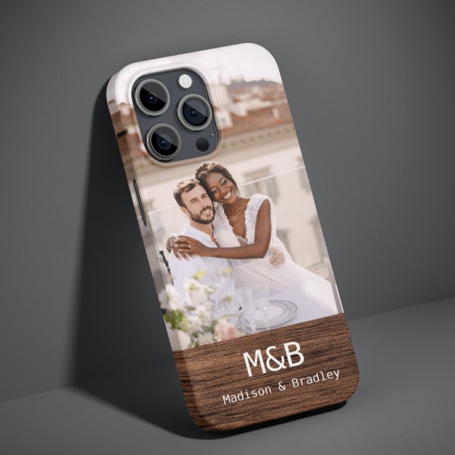 Monogram Photo Couple Wood Personalized Name Case-Mate iPhone Case (Creator Uploaded)