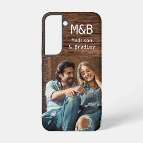Monogram Photo Couple Wood Personalized Name Samsung Galaxy S22 Case