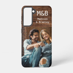 Monogram Photo Couple Wood Personalized Name Samsung Galaxy S21 Case