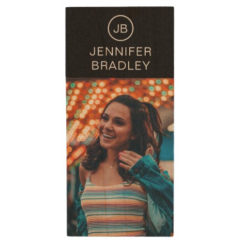 Monogram Photo Custom Photo Personalized Name Wood Flash Drive