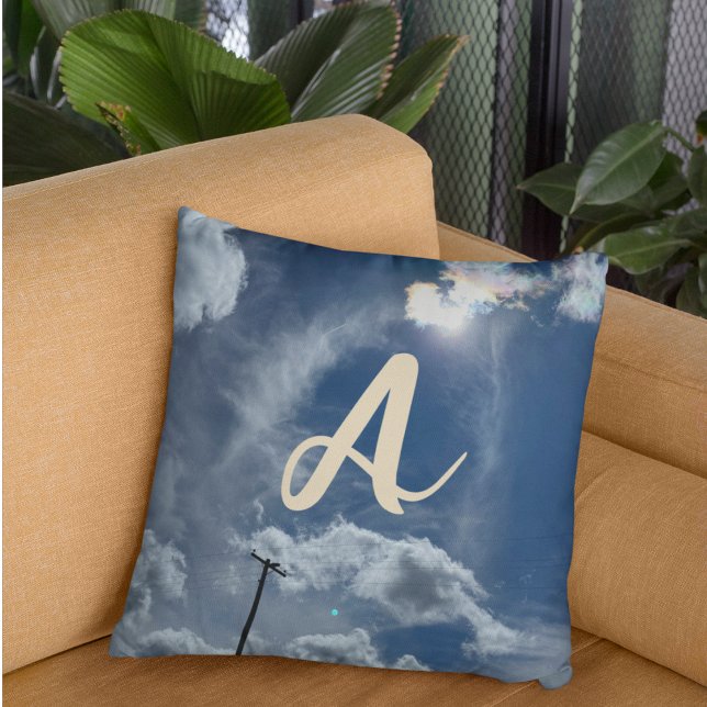 Monogram Photo Light blue cloudy Sky with Sundog Throw Pillow (Creator Uploaded)