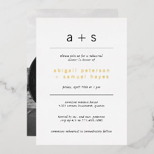Monogram Photo Minimal Rehearsal Dinner Foil Invitation