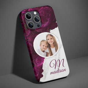 Monogram Photo Modern Floral Marble Custom Name Case-Mate iPhone 14 Case