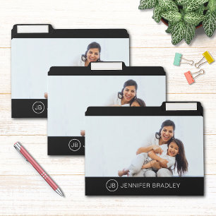 Monogram Photo Personalized Name Black and White File Folder