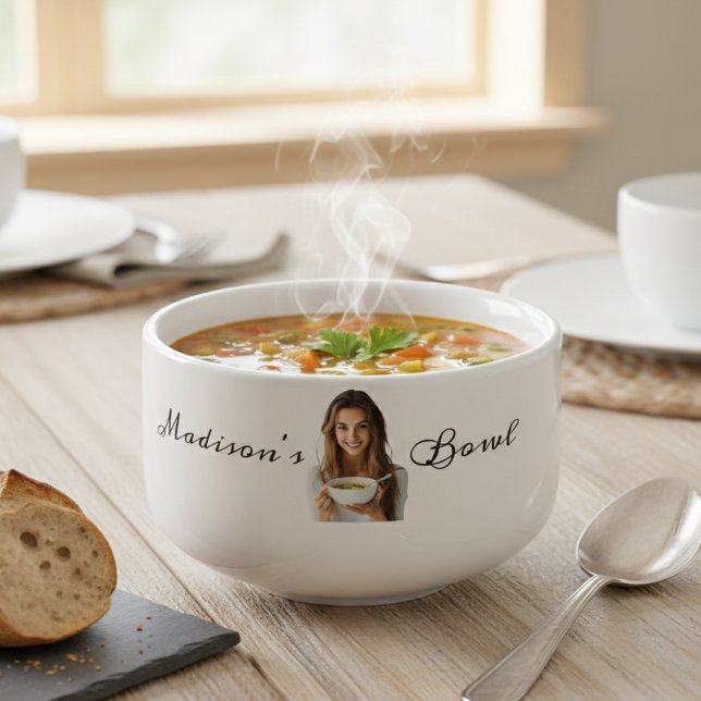 Monogram Photo Personalized Name Soup Mug (Creator Uploaded)