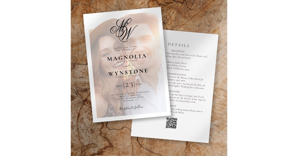 Monogram Photo QR Code All in One Invitation | Zazzle