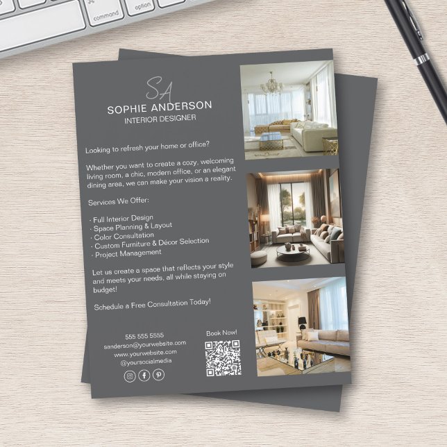 Monogram Photo QR Grey Professional Business Flyer (Monogram Photo QR Grey Professional Business Flyer)