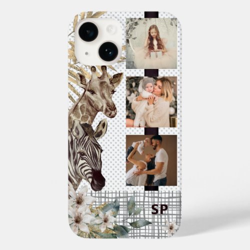 Monogram Photo Safari Animal Floral Modern Girly Case_Mate iPhone 14 Case