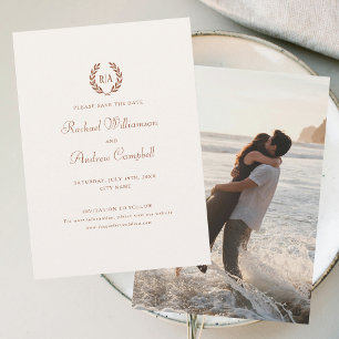 Monogram Photo Save the Date Terracotta Cream Invitation