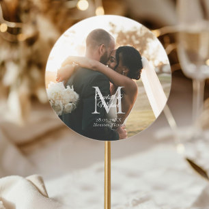 Monogram Photo Wedding  Classic Round Sticker