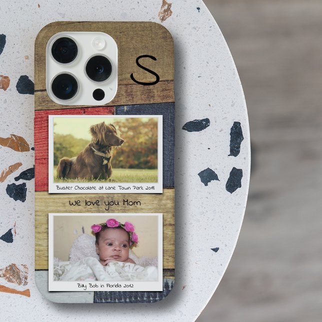 Monogram Photo Wood Grain iPhone Case (Creator Uploaded)