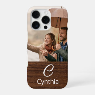 Monogram Photo Wood Grain Personalized iPhone 16 Pro Case