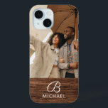 Monogram Photo Wood Grain Timber Personalized Name iPhone 15 Case<br><div class="desc">Monogram Photo Wood Grain Timber Personalized Name iPhone 15 Cases features your favorite photo with your personalized name and monogram on a wooden accent. Personalize by editing the text in the text boxes provided. Designed by ©Evco Studio www.zazzle.com/store/evcostudio</div>