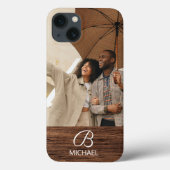 Monogram Photo Wood Grain Timber Personalized Name Case-Mate iPhone Case (Back)