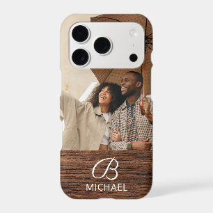 Monogram Photo Wood Grain Timber Personalized Name iPhone 17 Pro Case