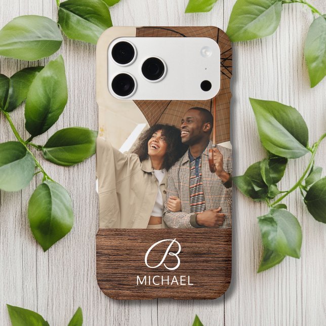 Monogram Photo Wood Grain Timber Personalized Name Case-Mate iPhone Case (Creator Uploaded)