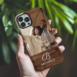 Monogram Photo Wood Grain Timber Personalized Name iPhone 16 Pro Max Case