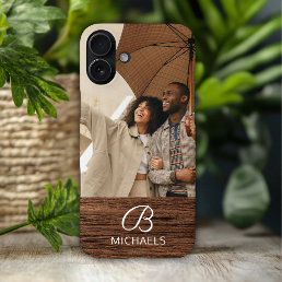 Monogram Photo Wood Grain Timber Personalized Name iPhone 16 Plus Case