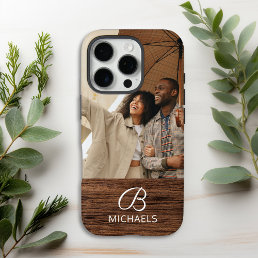 Monogram Photo Wood Grain Timber Personalized Name iPhone 16 Pro Case