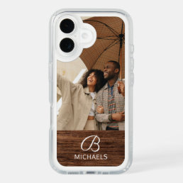 Monogram Photo Wood Grain Timber Personalized Name iPhone 16 Case