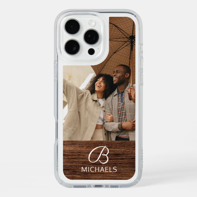 Monogram Photo Wood Grain Timber Personalized Name Speck iPhone Case (Front)