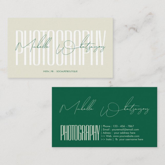 Monogram PHOTOGRAPHY modern script Business Card (Front/Back)