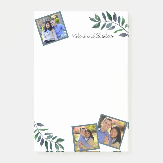 Monogram Photos Elegant Leaves Greenery Own Name Post-it Notes (Front)