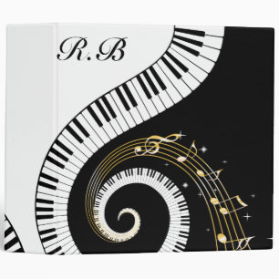 Monogram Piano Keys and Musical Notes 3 Ring Binder