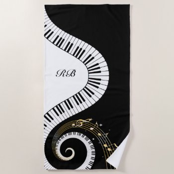 Monogram Piano Keys And Musical Notes Beach Towel by giftsbonanza at Zazzle