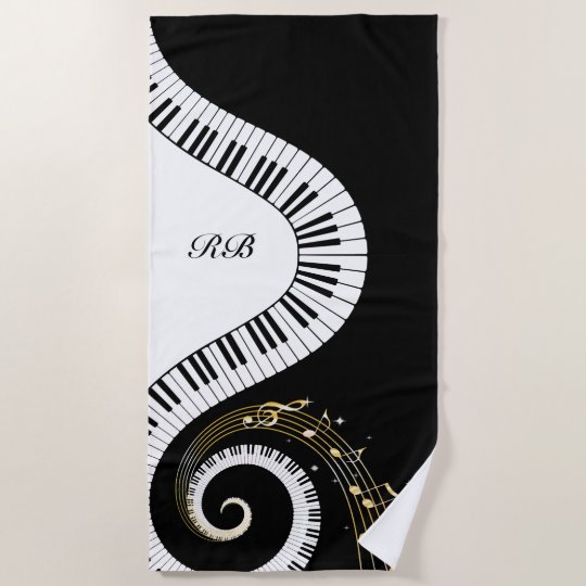Monogram Piano Keys and Musical Notes Beach Towel | Zazzle.com