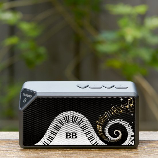 Monogram Piano Keys and Musical Notes Bluetooth Speaker