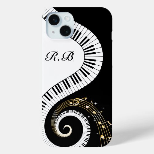 Monogram Piano Keys and  Musical Notes iPhone 15 Plus Case