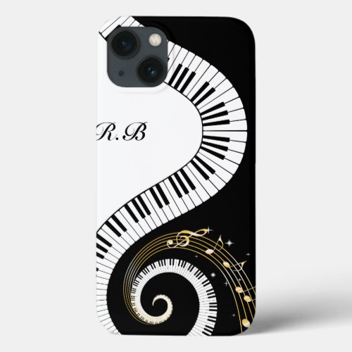 Monogram Piano Keys and  Musical Notes iPhone 13 Case